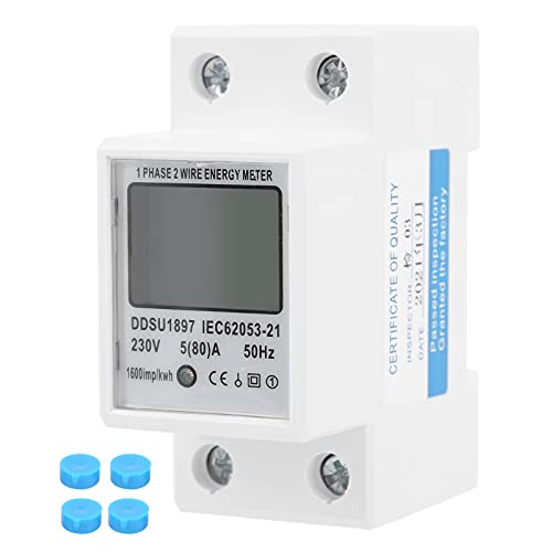 Fyearfly LCD Digitale Stromzähler, 230V tromzähler Hutschiene KWh Zähler 5(80) A 1-phasiger Wechselstromzähler 2-poliger 2P-DIN-Schienen-Stromzähler, Anzeige von Stromverbrauch Leistung Spannung Strom von Fyearfly