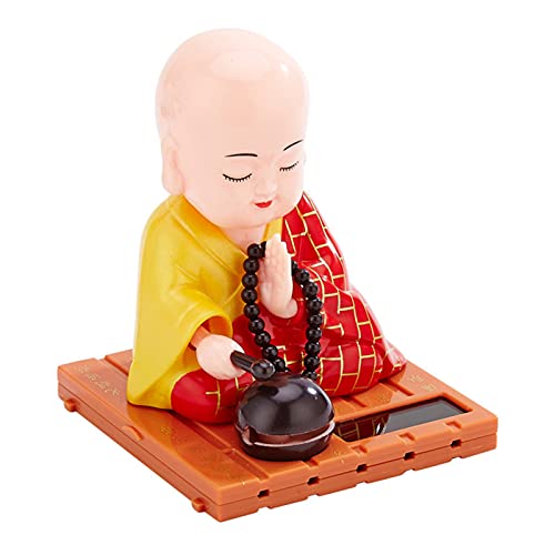 Fyearfly Maitreya Feng Shui Ornamente, Solar Little Monk Buddha Statuen Buddhistische Skulpturen Auto Ornamente für Home Office Desktop Dekoration(rot) von Fyearfly