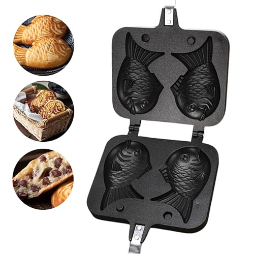 Fyearfly Waffeleisen in Fischform, antihaftbeschichtet, einfaches Herauslösen, langlebiges Aluminium, sicherer Griff von Fyearfly