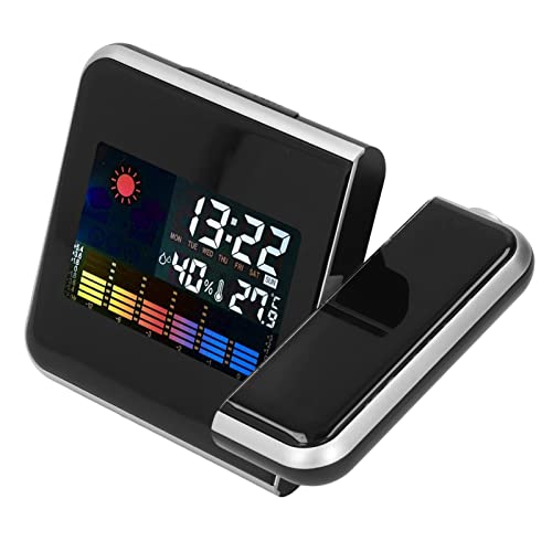 Fyearfly Wetterstation Uhr – Temperatur Feuchtigkeit LCD Rotes Farbdisplay LED Hintergrundbeleuchtung Snooze-Funktion Projektionswecker Für Zuhause Schlafzimmer(Schwarz) von Fyearfly