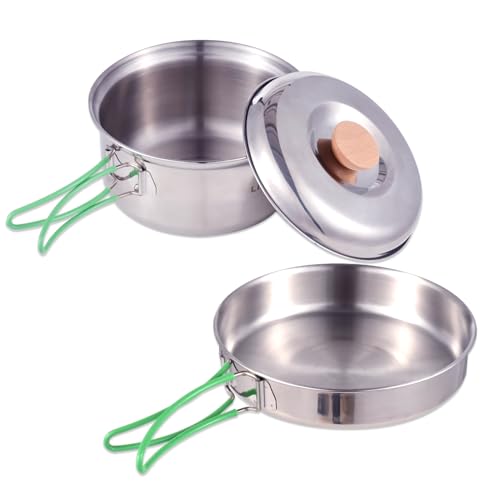 Fyearfly Zusammenklappbares Camping-Kochgeschirr-Set - Leichter Edelstahl-Topf & Pfanne für 1-2 Personen, tragbar und kompatibel mit allen Herden von Fyearfly