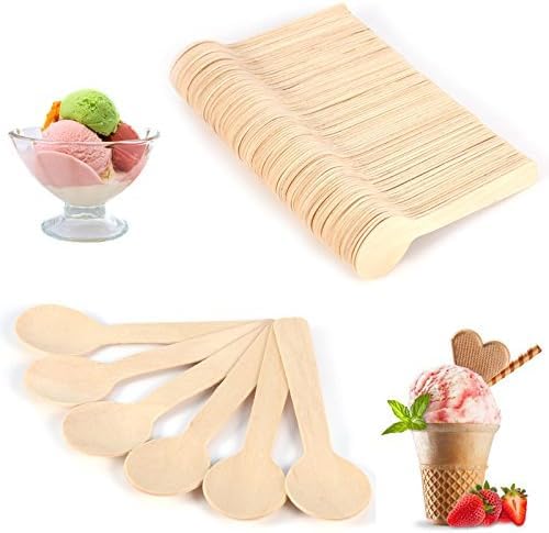 Fyearfly Kleine Holzlöffel Einweglöffel, 100 Stück 10 cm Eislöffel Dessertlöffel Teelöffel Einweg biologisch abbaubares kompostierbares Besteck Besteck für Eis Dessert Joghurt Verkostung von Fyearfly