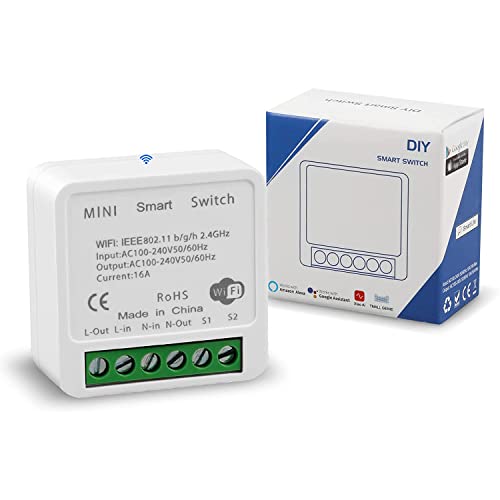 Mini WiFi Smart Switch, Lichtzeitschalter DIY Breaker Modul, Smart Life/Tuya App und drahtlose Sprachfernsteuerung, kompatibel mit Alexa Echo und Google Home (100-240V,16A) von Fyearfly