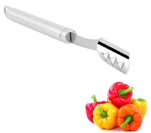Pfefferentkerner, Chili Entkerner, Edelstahl Pfefferentkerner Paprikaentkerner Obst und Gemüseentkerner mit gezahnter Scheibe und posihiertem Griff zum Entfernen von Gemüsesamen von Fyearfly