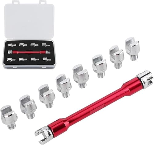 Fyearfly Speichenschlüssel für Motorrad, 10 Größen 5,0–6,8 Länge 93 mm Motorrad Speichenschlüssel Set, Dirt Bike Speichenschlüssel mit Verpackungskoffer für Die Meisten Motorräder (Rot) von Fyearfly
