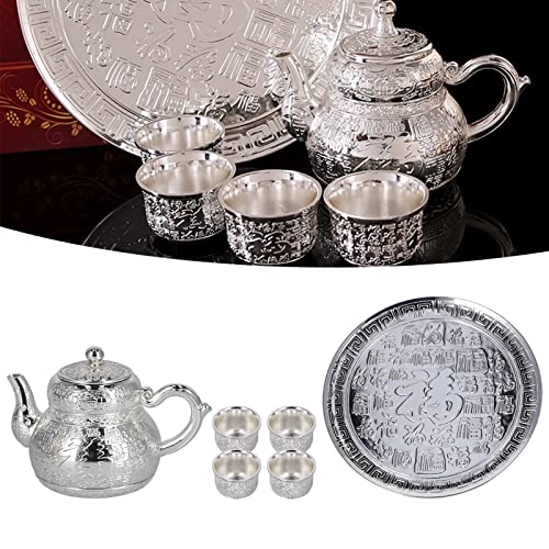 Fyearfly Vintage Türkische Kaffeekanne Set, Türkische Teekanne mit Tablett und 4 Teegläser, Metall Türkische Teegläser Set Kaffekanne Marokkanische für Home Tea Party von Fyearfly