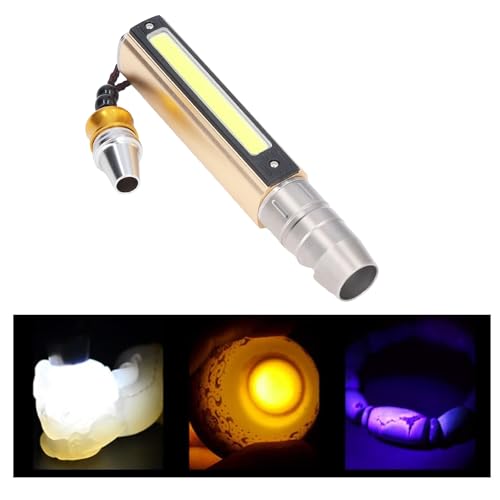Fyearfly Identifikations Taschenlampe, Wiederaufladbare UV Taschenlampe, 3 LED Aluminiumlegierung Schmuck Identifikations Taschenlampe für Edelstein Jade Währungs von Fyearfly