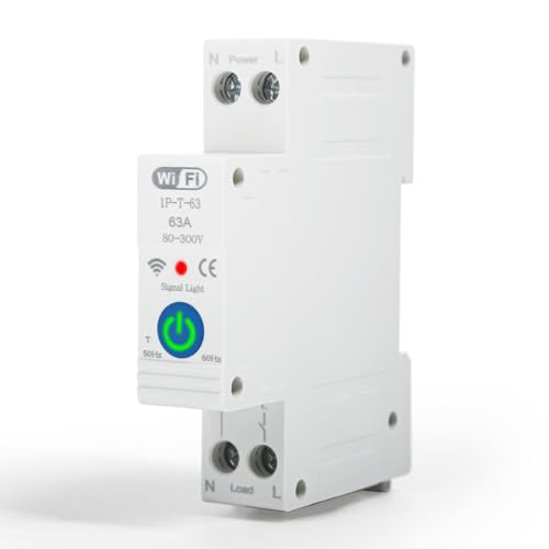 WiFi Smart Leitungsschutzschalter, DIN Schiene Home Fernbedienung Schalter, 1P 63A Tuya WiFi Smart Leistungsschalter Sprachfernbedienungsschalter für Alexa Google Assistant von Fyearfly