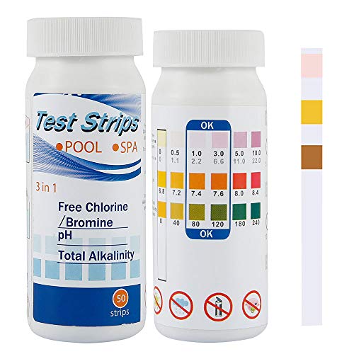 100 Stück Pool Teststreifen 3 In1 Teststreifen Pool PH und Chlor Trinkwasserprüfungskit Chlor Teststreifen für PH-Wert Freies Chlor/Brom und Gesamtalkalität (100) von Fyeme