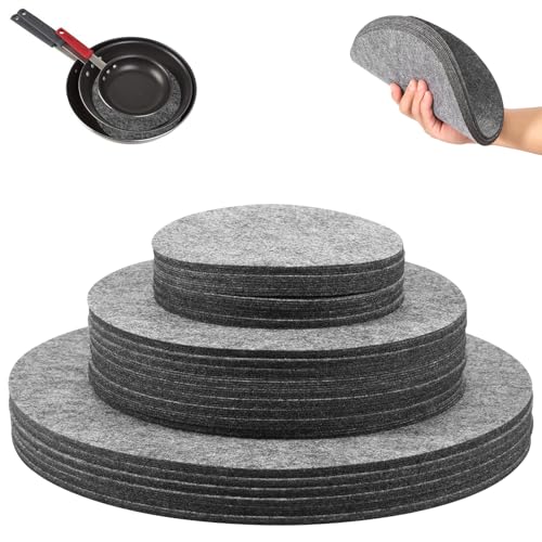 144 Stück Filz Tellerteiler Set 3 Größen Pfannenschoner Filz Rund Pfannenschutz Stapelschutz Filz für Teller Porzellan Bratpfannen Usw（Grau） (144Pcs) von Fyeme