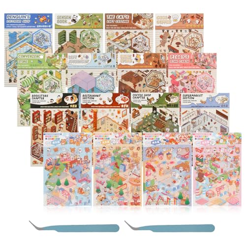 16 Sets DIY 3D House Stickers Fun DIY Stickers Scene mit 2 Pinzette Wiederverwendbar Buchhandlung Café Supermarkt Restaurant Bibliothek Sets DIY 3D House Stickers für Kinder Erwachsene 16 Sets DIY 3D House Stickers Fun DIY Stickers Scene mit 2 Pinzette Wiederverwendbar Buchhandlung Café Supermarkt Restaurant Bibliothek Sets DIY 3D House Stickers für Kinder Erwachsene von Fyeme