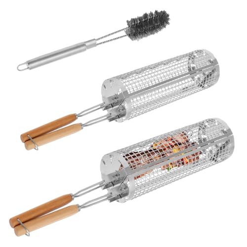 2 Stück Grillkorb Edelstahl Walze Seitliches Öffnungsdesign mit Abnehmbar Doppeltem Holzgriff mit Reinigungsbürste Outdoor Gemüse Fleisch Grillen Zubehör für Camping Party 2 Stück Grillkorb Edelstahl Walze Seitliches Öffnungsdesign mit Abnehmbar Doppeltem Holzgriff mit Reinigungsbürste Outdoor Gemüse Fleisch Grillen Zubehör für Camping Party von Fyeme