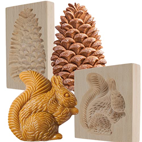 2 Stück Keksformen Holz Glatt Gratfrei DIY Backformen Holzform Tierdrucke Spaß 3D Keksform Backwerkzeuge Küchen Zubehör für Kekse Schokolade Muffins Mondkuchen von Fyeme