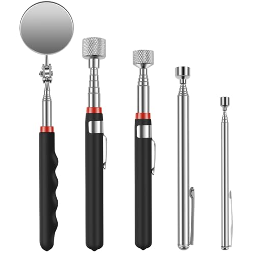 5pcs Magnetstab Ausziehbar mit Inspektionsspiegel Stabmagnet Extra Stark Edelstahl Kann Tragen 1.5LB 3LB 10LB 15LB Teleskop Magnetstab Set Recyceln für Sie Schrauben Nadeln Metallteile von Fyeme