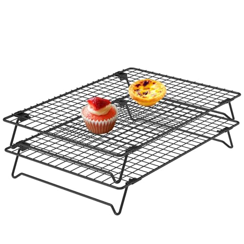 Abkühlgitter mit Füßen 2 Lagiges 34×24×5.7cm Kuchengitter Abkühlgitter Stapelbar Antihaftend Leicht zu Reinigen Kühlablage Stapelbar für Abkühlen Kekse Muffins Eierkuchen Brot Cupcakes von Fyeme