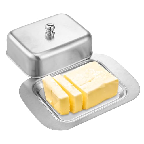 Butterdose Edelstahl 18.6x6.5cmx12cm Butterbehälter mit Griff Deckel Robust Langlebig Butter Aufbewahrung Frischeerhaltung für Butterblöcke Käse für Haushaltsküchen Restaurants Cafés (Silber) von Fyeme