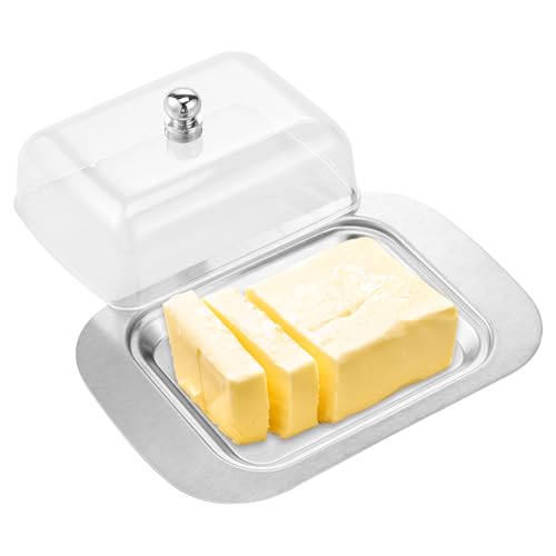 Butterdose Edelstahl 18.6x6.5cmx12cm Butterbehälter mit Griff Deckel Robust Langlebig Butter Aufbewahrung Frischeerhaltung für Butterblöcke Käse für Haushaltsküchen Restaurants Cafés (Transparent) von Fyeme