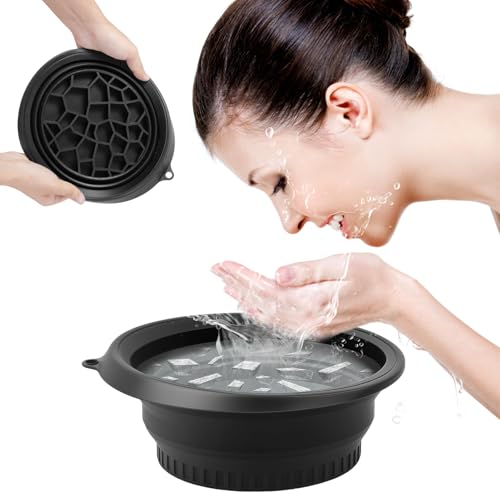 Face Ice Bath Bowl 26×23×10cm Folding Washbasin mit Untere Eisform Eisbaden Silikon Temperaturbeständig -60~200℃ Gesichtsschale für Eis für Eiskompressen Gesichtsreinigung Gefrorene von Fyeme