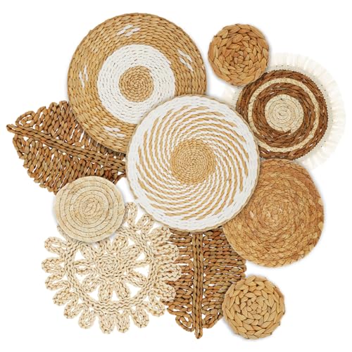 Fyeme 10 Stück Boho Wandkorb Dekor Set 7 Größen Gewebte Wand Korb Dekoration Handgefertigt Natürliche Irregulär Weidenkörbe Wandkunst für Aufhängen Wohnzimmer Schlafzimmer (10PCS) von Fyeme