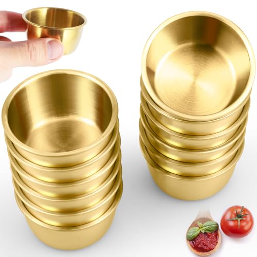 Fyeme 12 Stücke Dip Schälchen Set 45ML Dipschalen Edelstahl Runden Korrosionsbeständig Hochtemperaturbeständig Gewürzschalen Mini für Ketchup Honigsenf Salatdressing Sojasauce Essig (Gold 5.5CM) von Fyeme