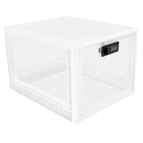 Fyeme 15L Abschließbare Box 29x23,6x19,3cm Medikamenten Aufbewahrungsbox mit Zahlenschloss Tragbar Stapelbar Box Abschließbar für Zuhause Büro Schule für Medikamente Snacks Dokumente (Weiß) von Fyeme