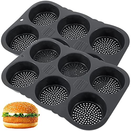 Fyeme 2 Stück Burger Buns Backform mit 6 Fach 34.5×23.5cm Brötchen Backform Silikon Grau Brötchenbackformen Klein für Backen Sie Burger Kuchen Eier Muffin von Fyeme