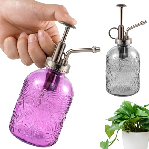 Fyeme 2 Stück Glas-sprühflasche Pflanzen Nebel Glas-pflanzen nebel-sprühflasche Handdruck-Sprühflasche 360ml mit feiner Nebel Ideal zum Gießen Kleiner Pflanzen Gartenarbeit (lila + grau) von Fyeme