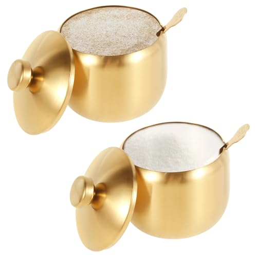 Fyeme 2 Stück Zuckerdose mit Löffel 7×8.3×10.5cm Salzbehälter mit Deckel Edelstahl Gold Nicht Leicht Gebrochen Zuckerstreuer für Speichern Zucker Salz Schwarzer Pfeffer Würze von Fyeme