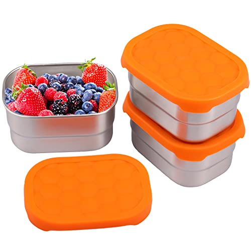 Fyeme 3 Stück Snackbox Edelstahl 8 Oz Kleine Snack-Behälter mit Auslaufsicher Silikon Deckel Tragbare Snackbehälter für Kita Schule Geeignet Reise Picknick für Snacks Gewürze Obst von Fyeme