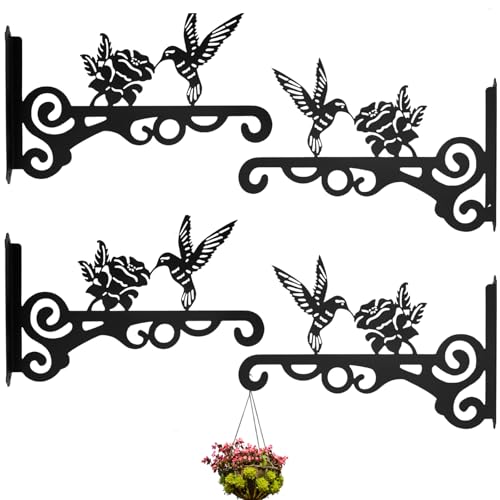 Fyeme 4 Stück Blumenampel Halterung 25cm Wandhaken Blumenampel Metall Kolibri Blumenmuster Haken für Blumenampel zum Aufhängen von Blumentöpfen Wandlampen Vogelnestern Laternen Windspielen (4) von Fyeme