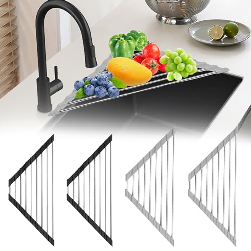 Fyeme 4 Stück Dreieckiges Abtropfgestell Edelstahl Abtropfgestell Geschirr Dish Drying Rack Over Sink Faltbar Anti-Rutsch Abtropfgitter für Tassen Obst Gemüse von Fyeme