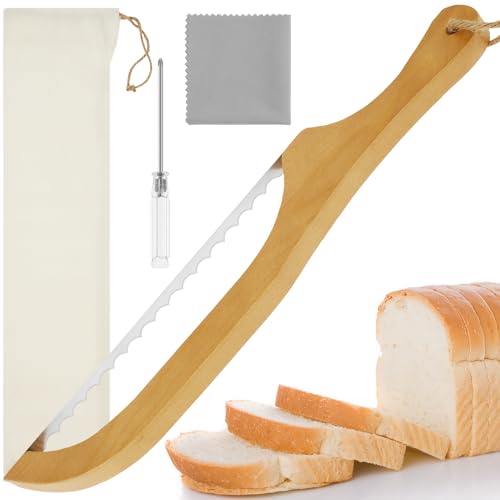 Fyeme 4 stk Brot Bogenmesser für Selbstgebackenes Brot 40 cm Wellenschliff Holzgriff Brotmesser mit Schraubendreher Reinigungstuch Aufbewahrungstasche fur Backwaren Werkzeug Bagelherstellung (A) von Fyeme