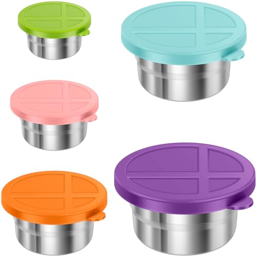 Fyeme 5 Stück Dressing Behälter Edelstahl mit Deckel Auslaufsicher Tragbar Wiederverwendbare Snackbox für Dips Salat Gewürze Marmelade Obst Nüsse von Fyeme