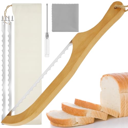 Fyeme 5 stk Brot Bogenmesser 40 cm Wellenschliff Holzgriff Brotmesser mit Schraubendreher Reinigungstuch Aufbewahrungstasche 2 Sägeblatt fur Backwaren Werkzeug Bagelherstellung von Fyeme