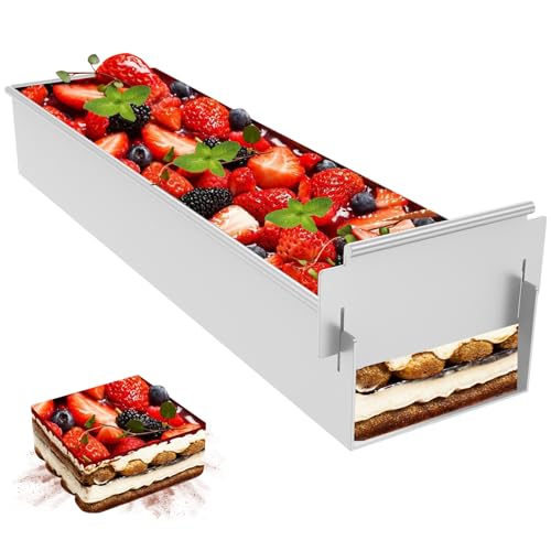 Fyeme Backrahmen Rechteckig Verstellbar mit Antihaftbeschichtung 41.7×10×6cm Backform Rechteckig Aluminiumlegierung Leicht zu Reinigen Tiramisu Form Geeignet für Tiramisu Brownie Broten (Aktivität) von Fyeme