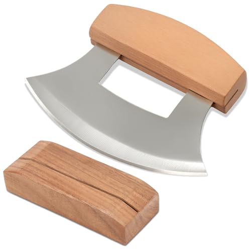 Fyeme Pizzaschneider Rocker mit Basis für Kräutersalate rostresistente Lichtbogenform Gemüse Rocker Mehrzweck Ergonomischer Griff Pizza Chopper Rocker für Küche(1,Protokollfarbe) von Fyeme