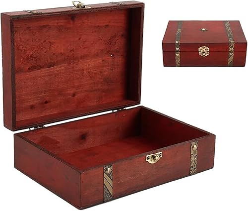 Fyeme Schatztruhe Holz 23x16x7,5cm mit Deckel Metall Verschluss Schatzkiste Klein Vintage Schatztruhe Hochzeit für Schmuck Karten Ringe Kollektion Halloween Geschenke (2) von Fyeme