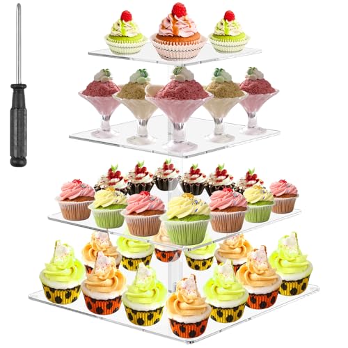 Fyeme Tortenständer Transparent Acryl Quadratisch Abnehmbar Rutschfest Desserts Gebäck Türme Muffinständer für Hochzeiten Geburtstage Mottopartys (Vierte Etage) von Fyeme