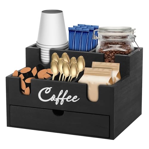 Kaffee Organizer Holz 28x23x18cm Doppelstöckig Tee Aufbewahrung mit Schublade 6 Fächer Kaffeebar Zubehör Arbeitsplatte Coffee Bar Organizer für Kaffee Servietten Gewürze Snacks Kaffee Organizer Holz 28x23x18cm Doppelstöckig Tee Aufbewahrung mit Schublade 6 Fächer Kaffeebar Zubehör Arbeitsplatte Coffee Bar Organizer für Kaffee Servietten Gewürze Snacks von Fyeme