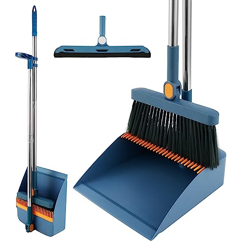 Kehrbesen und Kehrschaufel Set Besen und Kehrschaufel langer Stiel 3-in-1 drehbar um 180 Grad Besen für Kehren Kehrschaufel faltbar Scheibenwischer drehbar um 180 Grad (blau) von Fyeme