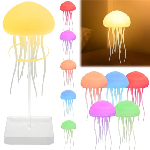 LED Quallen Lampe Allmähliche Veränderung mit Transparente Basis Jellyfish Lampe 5 Farben 2 Betriebsart Wiederaufladbarkeit LED Quallenlampe für Dekorative Lampe Nachttischlampe Stimmungslicht (1PCS) von Fyeme