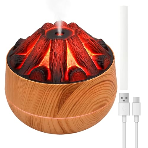 Luftbefeuchter Diffusor 300 ML 11.6×11.6×10.2cm Humidifier Aroma Diffuser Geräuscharm 2 Sprühmodus USB Schnittstelle Flame Aroma Diffuser für Schlafzimmer Büro Auto Reisen (Dunkle Holzmaserung) von Fyeme