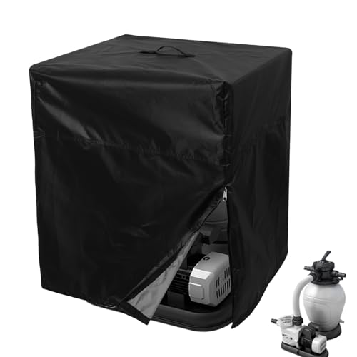 Poolpumpe Abdeckung 55×50×62cm Sandfilteranlage Abdeckung Mit Verstellbarer Kordelzug Reißverschluss 420D Oxford Wasserdicht für In-TeC K-Rystal Clear Poolpumpe (Schwarz, 84×61×86cm) von Fyeme