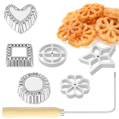 Rosenküchleform Waffel Rosetten Rosette Timbale Bunuelos Form mit Holzgriff Aluminium Waffelförmchen Set mit 1 Formen für Rosette Bunuelos Kekse (7 Stück) von Fyeme