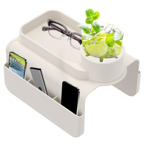 Sofatablett Armlehne mit Seitentaschen 48×29.5×11cm Couch Tablett Silikon Rutschfestes Sofa Tablett Armlehne zur Aufbewahrung von Fernbedienungen Mobiltelefonen Snacks Getränken (Weiß) von Fyeme