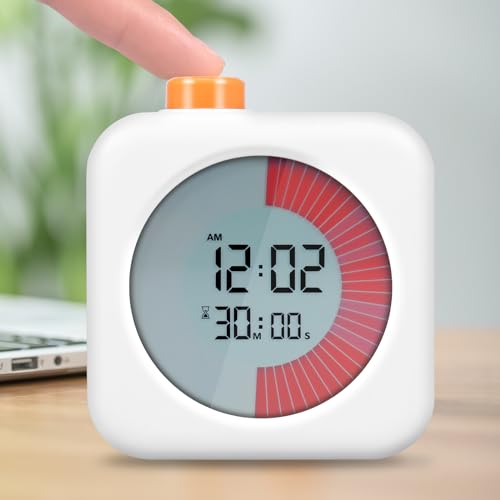 Visueller Timer Mini Timer Digital Pomodoro Timer Multifunktion 3 in 1 Timer Uhr Wecker Timer Digital mit LED 60-Minuten Countdown-Timer für Zuhause Küche Badezimmer Toilette Schule (Weiß) von Fyeme