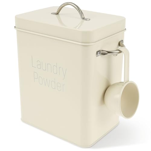 Waschpulver Aufbewahrungsbox Metall 16x11,7x20cm Waschmittelbox mit Deckel Griff Löffel Auslaufsicher Feuchtigkeitsbeständig Langlebig Waschmittel Aufbewahrung für Reise Badezimmer von Fyeme