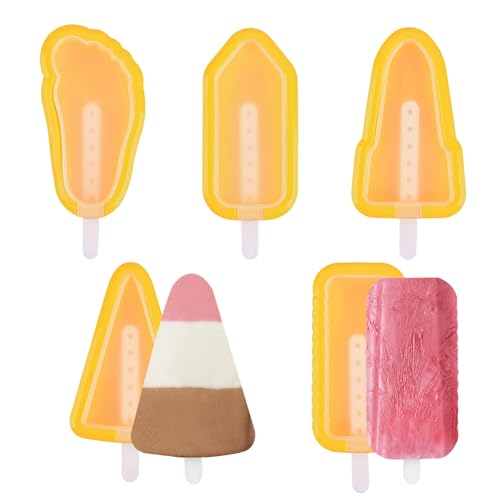 Fyfjur 5 Stück Eisformen Eis am Stiel, Premium Eisformen Silikon Eis am Stiel Formen Wiederverwendbar BPA frei, Popsicle Molds mit Griffdesign Leicht zu Entformen, Sommer Trend Ideal für DIY-Eiscreme von Fyfjur