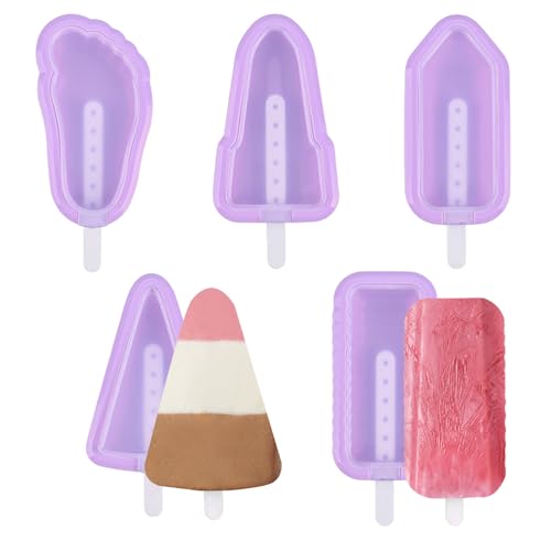 Fyfjur 5 Stück Eisformen Eis am Stiel, Premium Eisformen Silikon Eis am Stiel Formen Wiederverwendbar BPA frei, Popsicle Molds mit Griffdesign Leicht zu Entformen, Sommer Trend Ideal für DIY-Eiscreme von Fyfjur