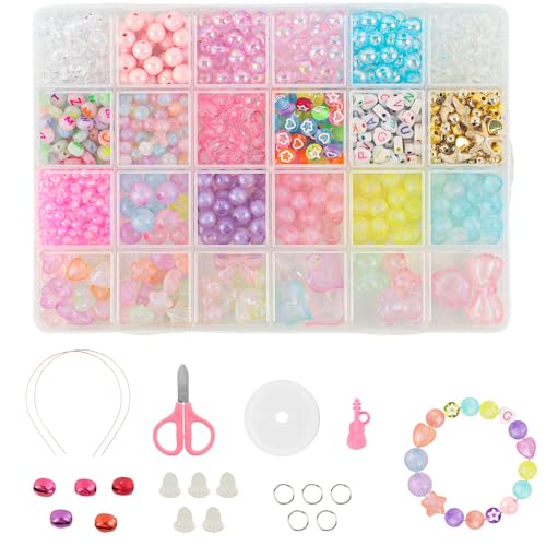 Fyfjur Perlen für Armbänder Teilweise Leuchtend, Buchstabenperlen Armbänder Selber Machen Bunte, Multi Size Schmuck Selber Machen Set, Haarband Ketten Basteln Mädchen Perlen Set von Fyfjur